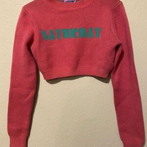 Edikted Pink Knit Top with Green Lettering